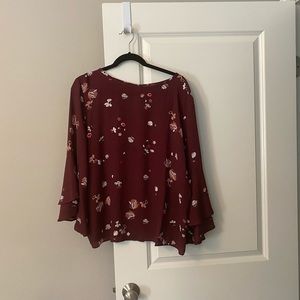Loft burgundy bell sleeve blouse. Size XL
